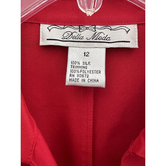 Della Moda Women's Blazer Size 12 Red 100% Silk Embellished Whimsy Old Money EUC - Picture 5 of 6